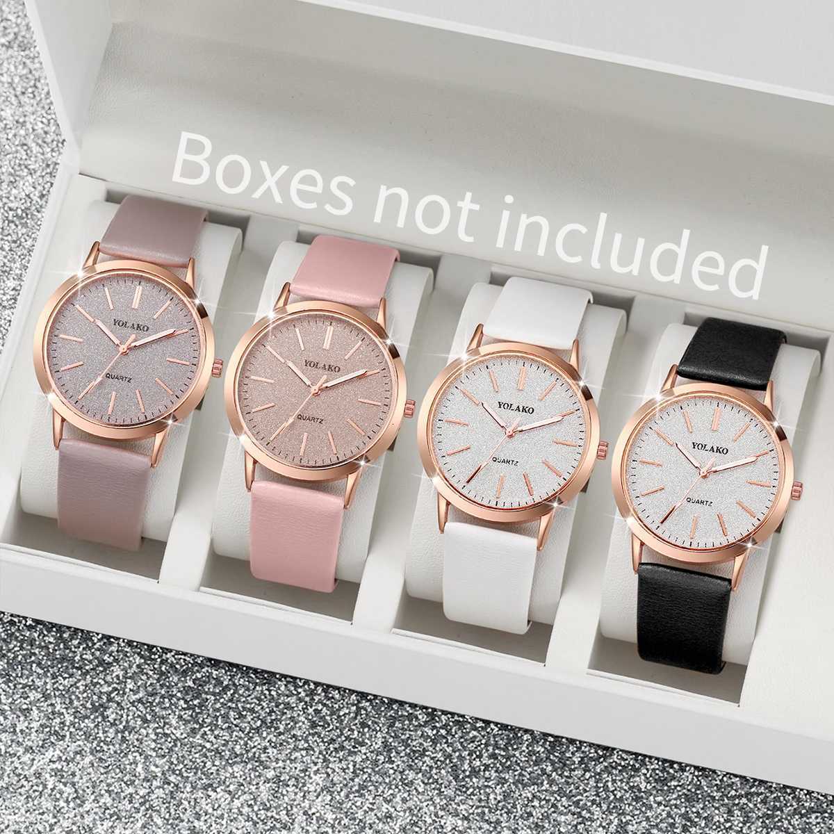 4PCS/Set Women Watches Fashion Starry Dial Leather Band Quartz Watch (Without Box) W250724
