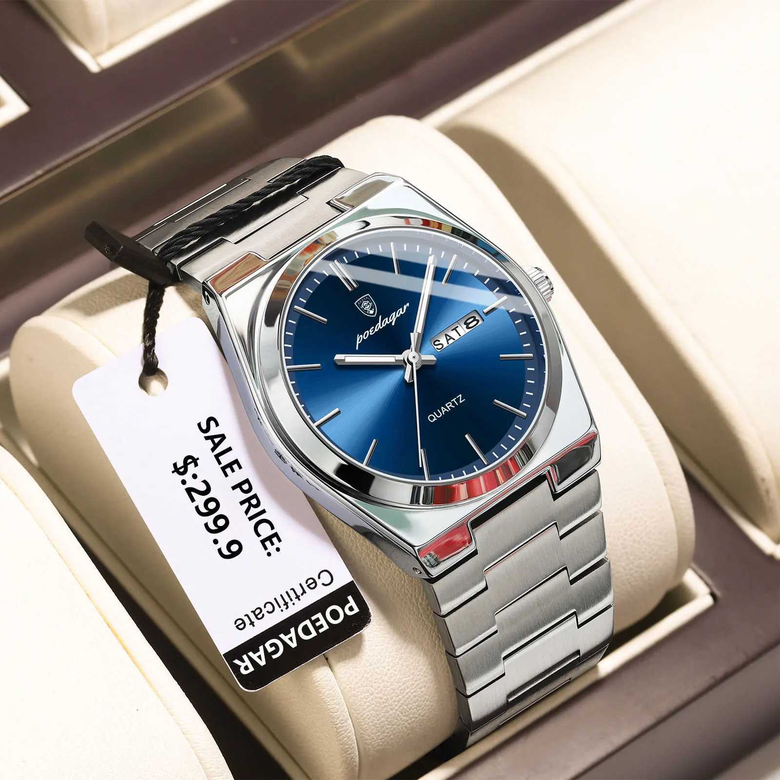 POEDAGAR Luxury Watches For Men Stainless Steel Waterproof Luminous Man Watch Date Week Fashion Casual Mens Quartz Watch Reloj W250724