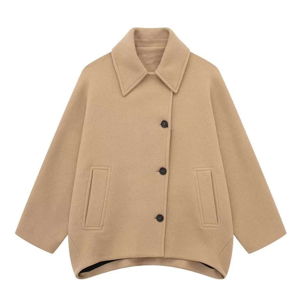 Autumn Winter New Women's Wool With Turn-Down Collar Loose Shearling Coat B5
