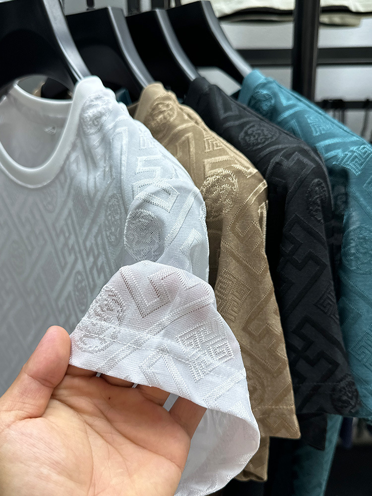 Men's T Shirts High End Brand Fashion Printed Short Sleeve T-shirt Men Summer Ice Silk Plaid Round Neck Casual Breathable Top