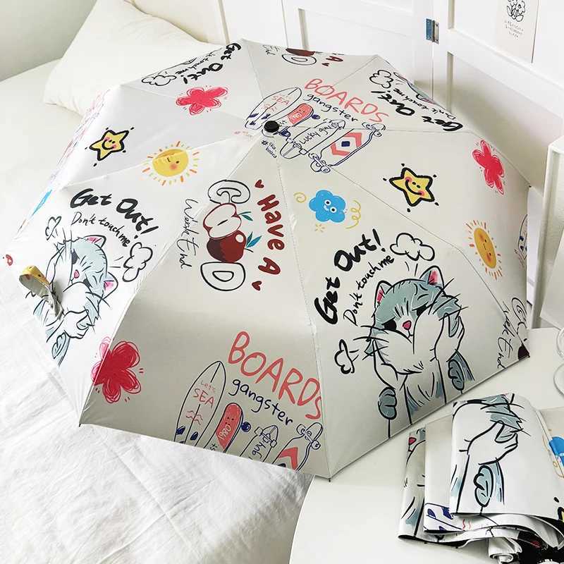 Cute and proud cat with sunny and rain folding umbrella R250724