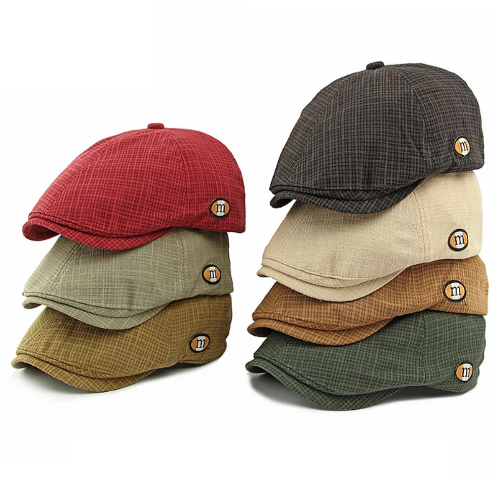 HT78 Beret Cap Spring Summer Sun Hat Caps for Men Women Retro Artist Painter Beret Hat Vintage Plaid Octagonal Flat Cap Berets 250723