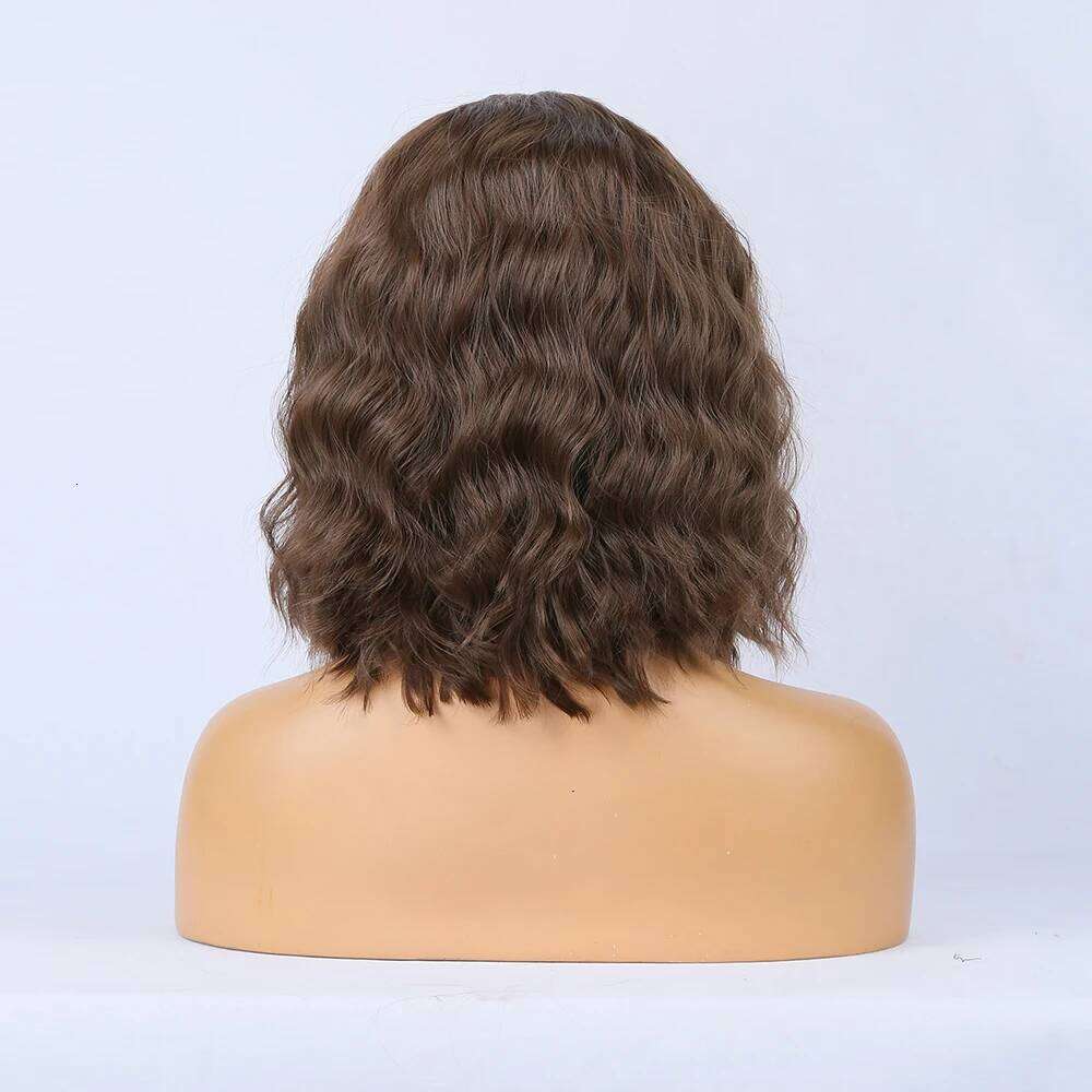 Brown Short Bob Wig Synthetic Lace Front For Women Girls Human Hair Natural Wave Hair Blue Pink Wigs Daily Wear Cosplay