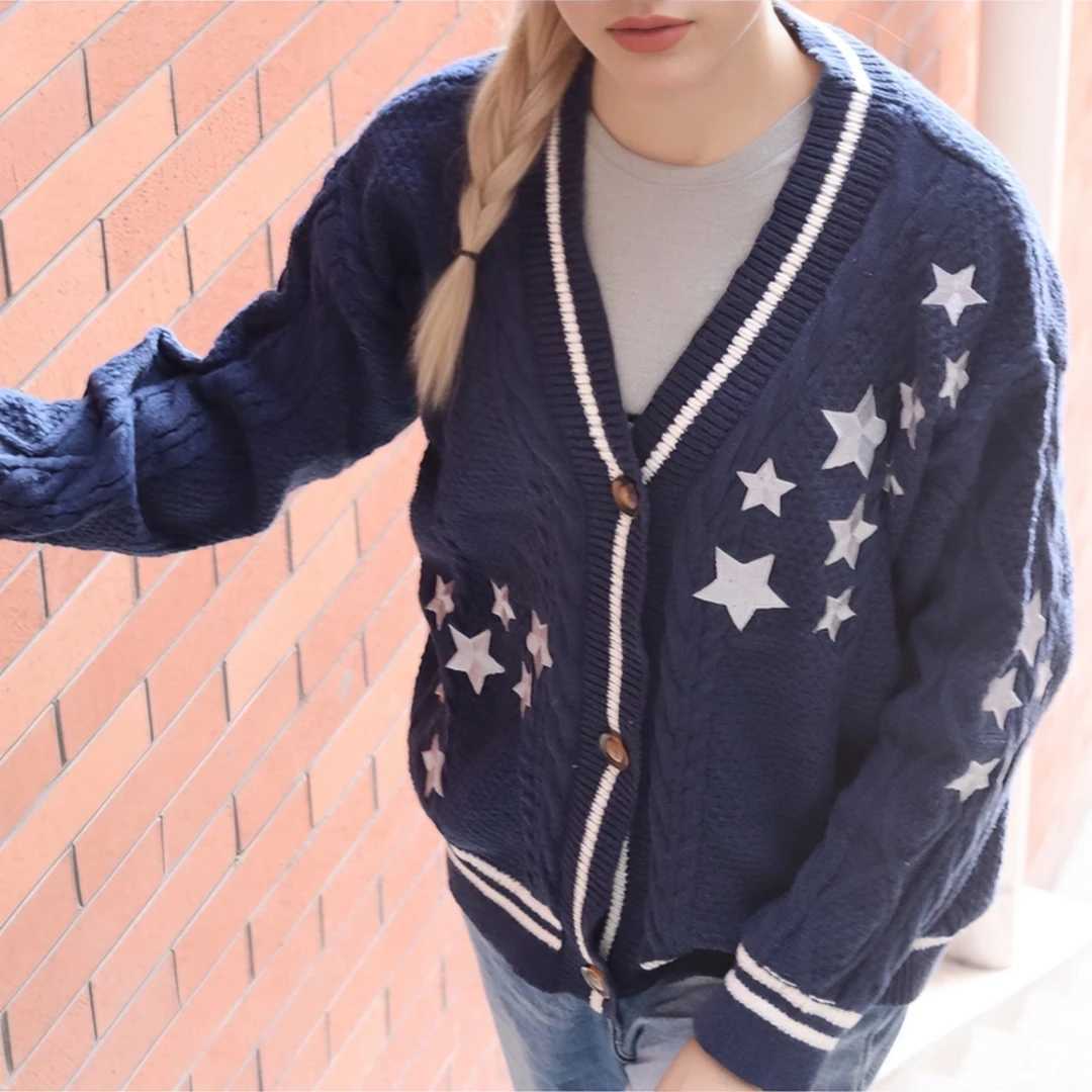 Women Midnights Dark Blue Stars Cardigans Autumn Female V-neck Knitted Maple Leaf Embroidery Beige Cardigan Khaki Sweater X250724