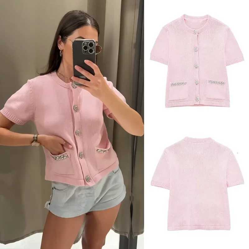 Womens Autumn Casual Knitted Cardigan Single Breasted Round Neck Pocket Cardigan Half Sleeve Womens Sweater X250724
