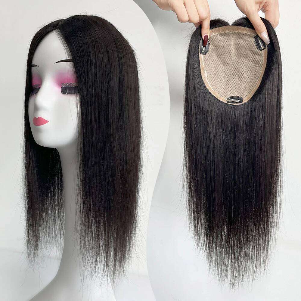 15x17cm Full Hand Made Virgin Straight For Women 3 Human Topper Hair Piece with Clips