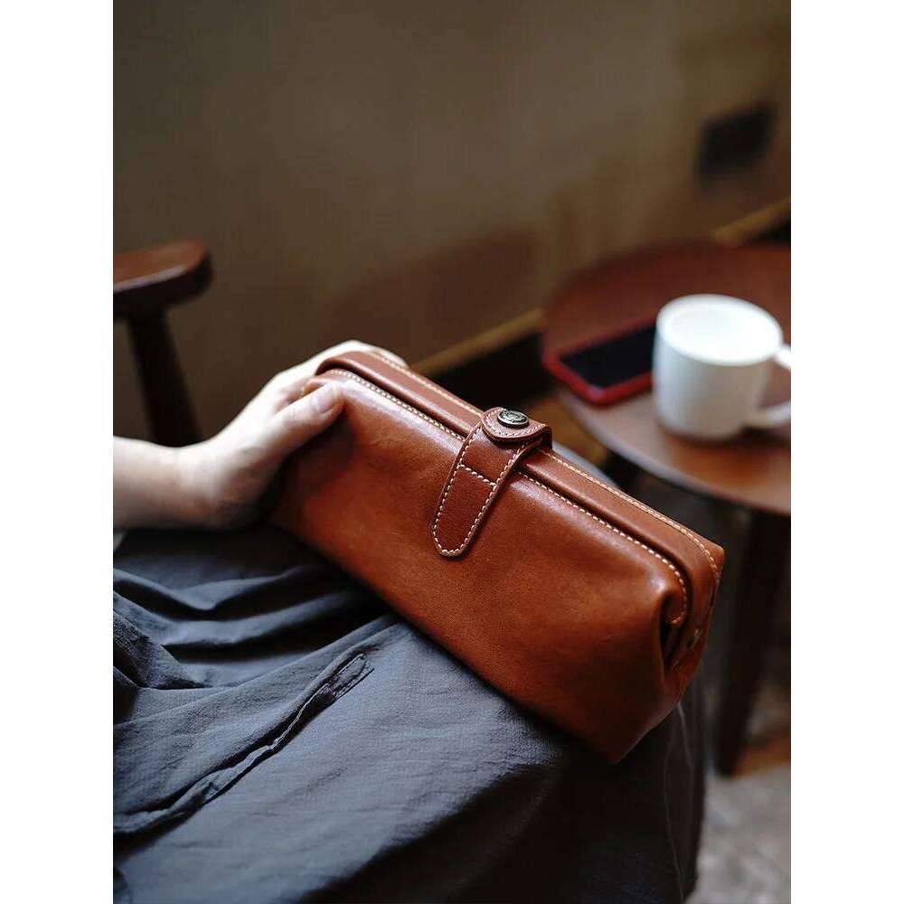 Missdeer Vegetable Tanned Cow Leather Simple Mouth Gold Clip Stationery Cosmetics Storage Pencil Bag