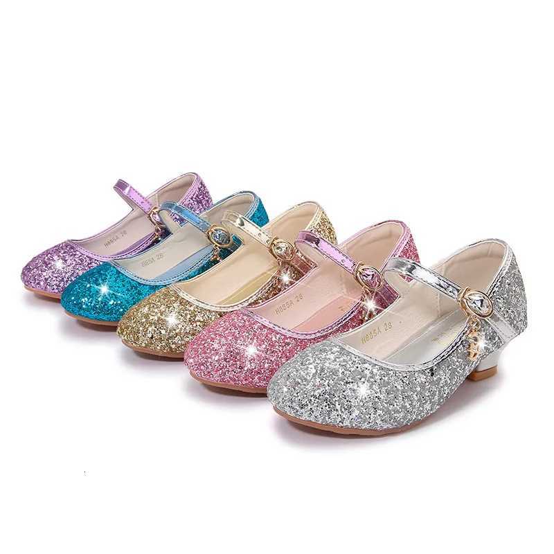 Classic Children High Heels Leather Shoes Fashion Sequins Elegant Kids Girls Wedding Shoes Princess Party Dress Single Shoes XJ250724