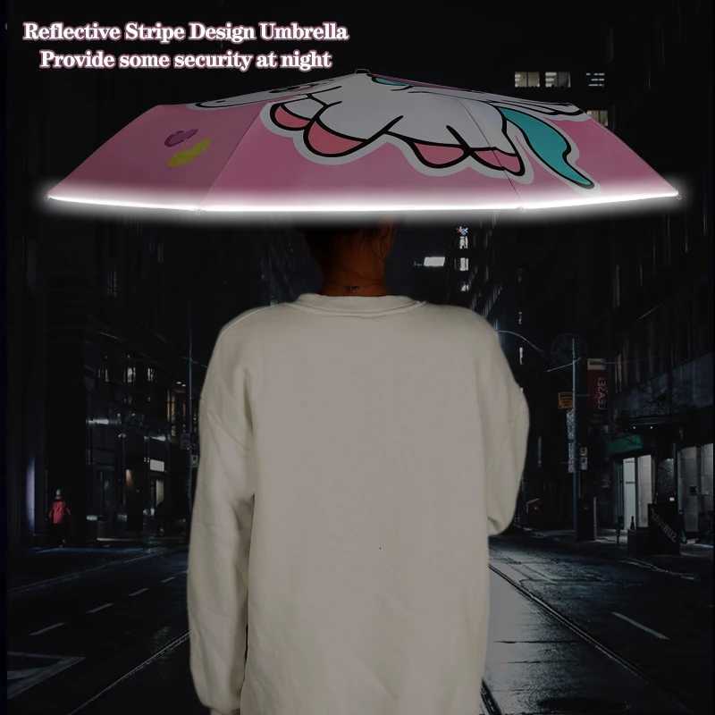 Folding Umbrella Cute Unicorn dinosaur Spaceship Little Tiger Fashion Sunscreen Umbrella Reflective stripe design umbrella R250724