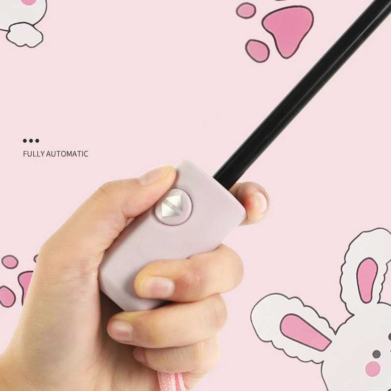 Umbrella parasol black rubber umbrella fabric various colored rabbits fashionable automatic umbrella adult student umbrella R250724