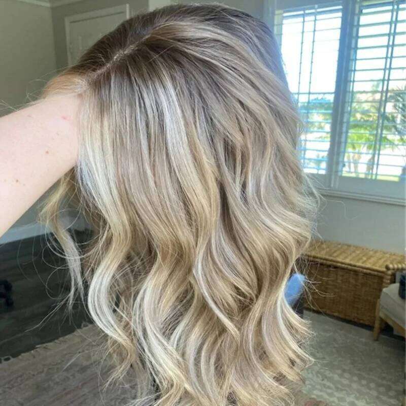 Ombre Ash Blonde Platinum Sier Bob With Highlight Hairline Short Wavy Lace Front Wigs For Woman Dark Roots Synthetic Wig