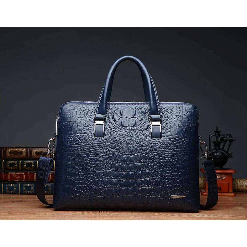 2025 New Men's High Quality Leather Business Briefcase Fashion Crocodile Pattern Handbag Shoulder Bags Crossbody Laptop Bag