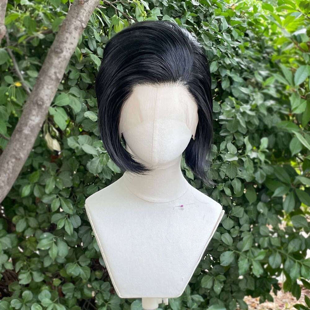 Jet Black Short Bob Cut Synthetic Women Cosplay Wig For Men Human Hair Natural Hairline Glueless 13X4 Lace Front Wigs