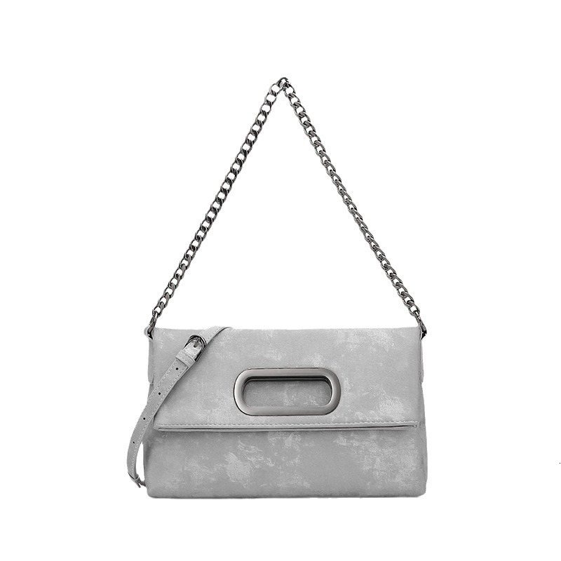 Chinese Style Genuine Leather Satin Versatile Underarm Foldable 2024 New Niche High-End Chain Crossbody Bag