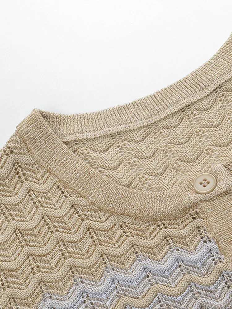 2025 Spring Gradient Color Wave Pattern Round Neck Single Breasted Slimming Knit Cardigan X250724