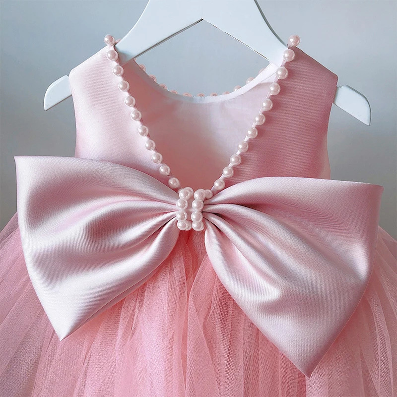 Toddler Girls 1st Birthday Clothes Backless Bow Cute Baby Baptism Gown Kids Wedding Party Elegant Princess Dress for 250715