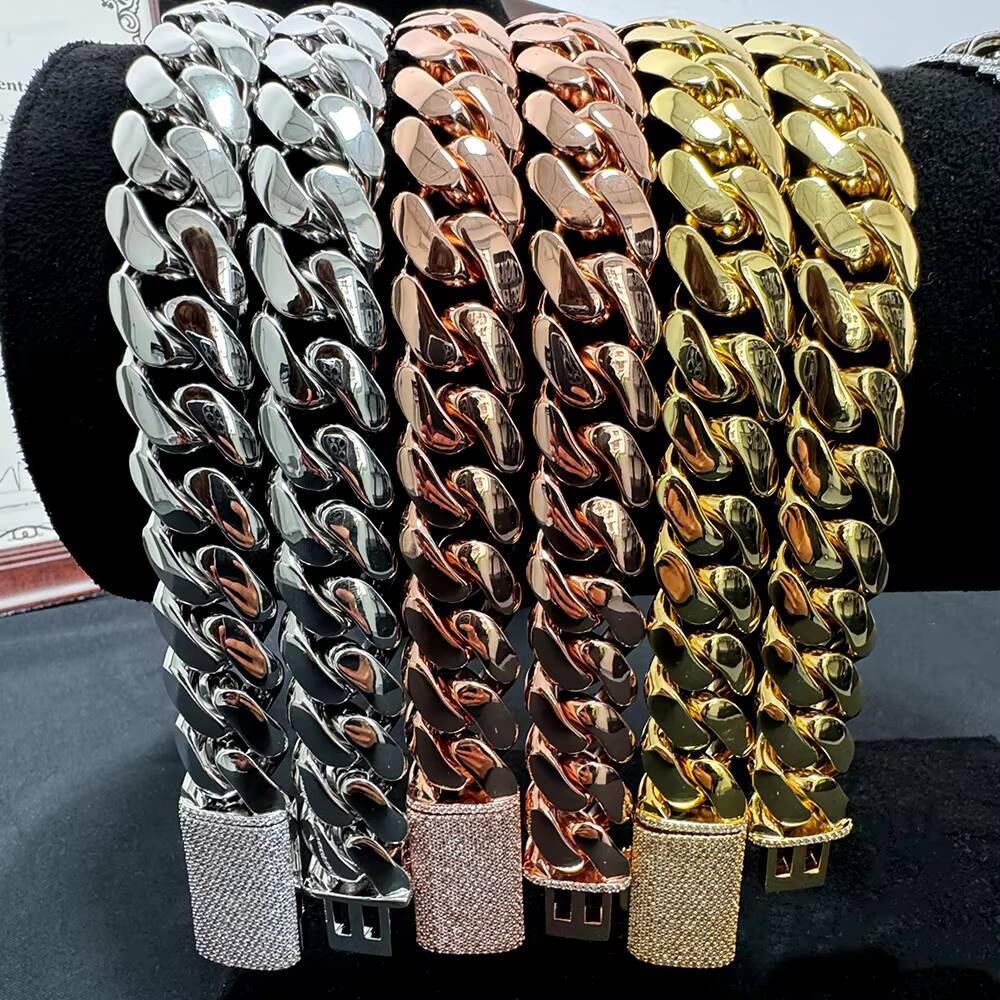 Moissanite Clasp Hiphop 18K Gold Plated Miami Cuban Necklace 925 Sterling Silver High Quality Cuban Link Chains