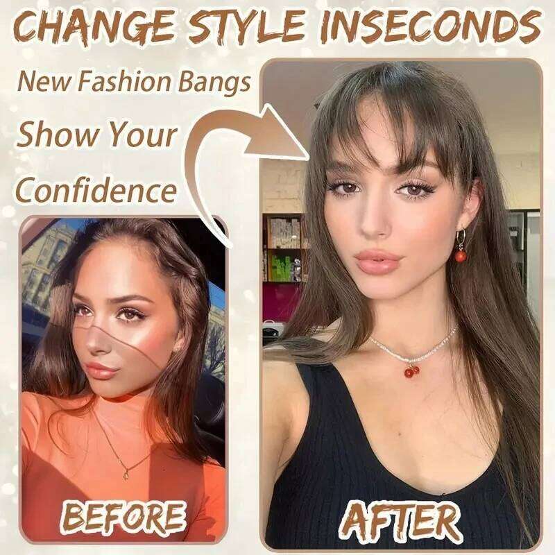 Human Clip Curved Accessory with Temple Pieces Bangs Clip-In Hair Extensions Air Fringe Clips for Wome