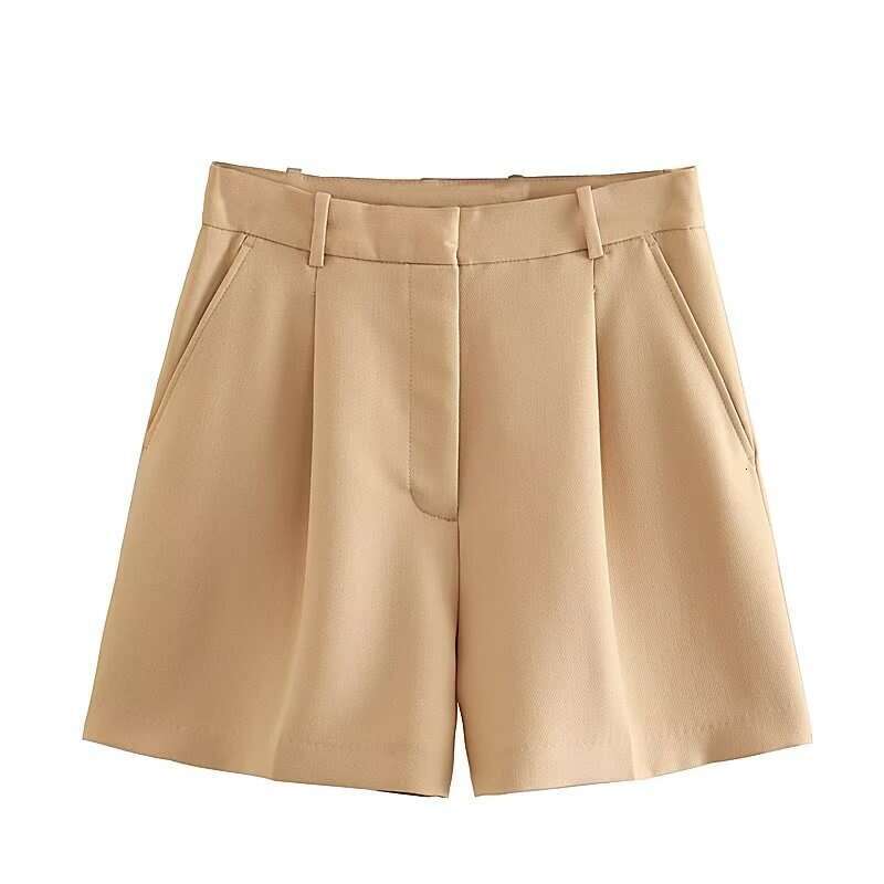 TRAFZA Spring Summer New Women's Versatile High Waist Solid Color Pleated Wide Leg Casual Shorts B5