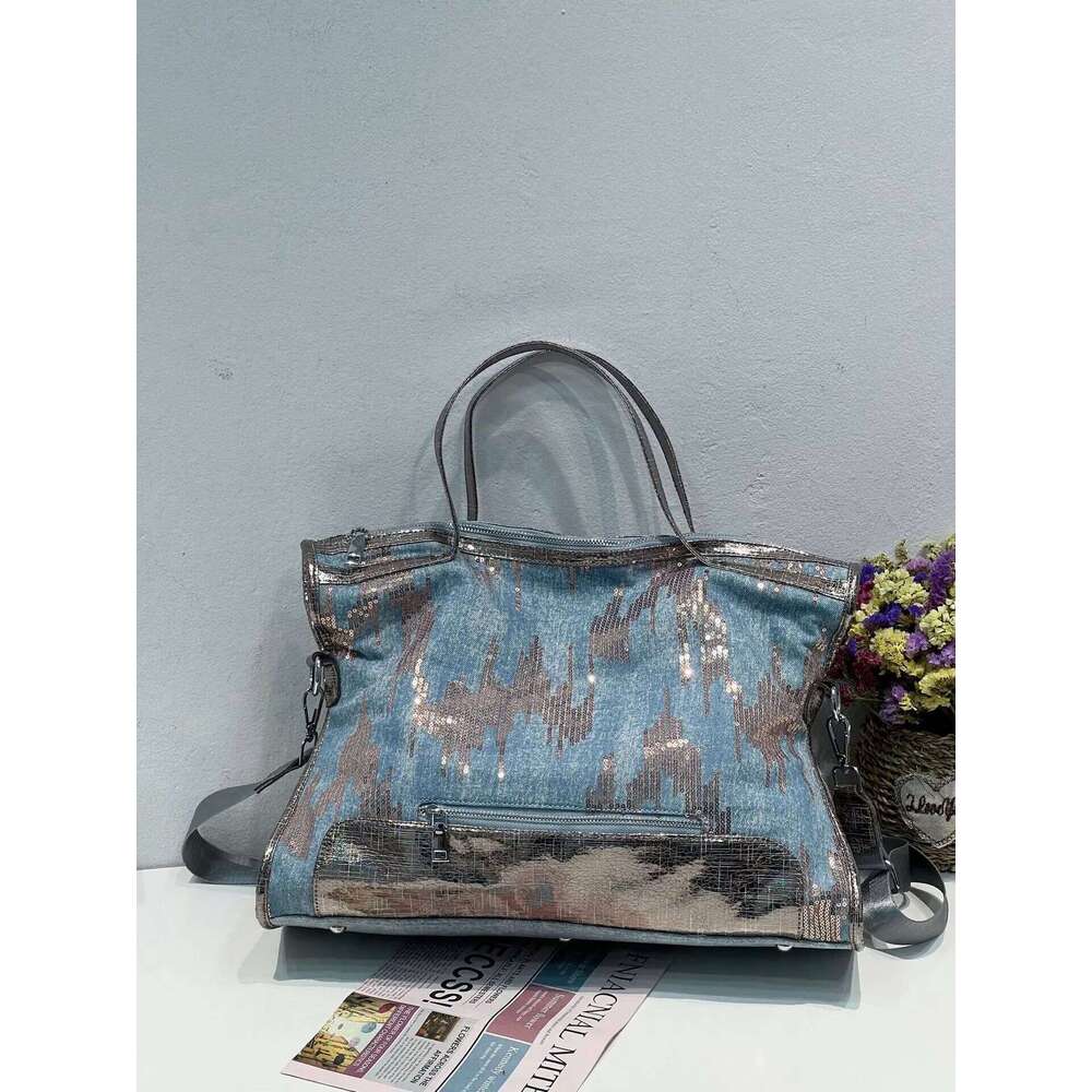 Shine Handbags Denim Fashion Sequins Crossbody Bags for Women Cheap New Purses Top-handle Tote Bag Bolsa