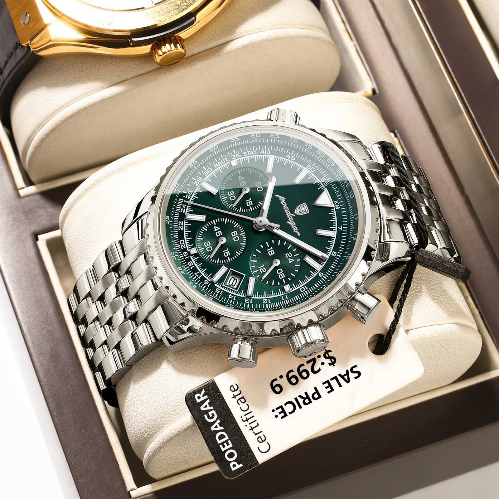 POEDAGAR Luxury Military Men Watch Waterproof Luminous Date Chronograph Man Watch Business Stainless Steel Mens Quartz Watches W250724