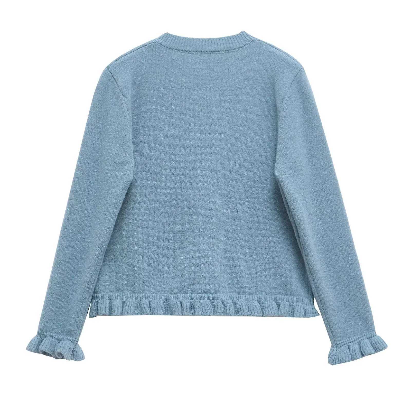 2025 Womens Long-Sleeved Knit Cardigan Round Neck Ruffled Trim Button Front Design Soft Comfortable Fabric X250724