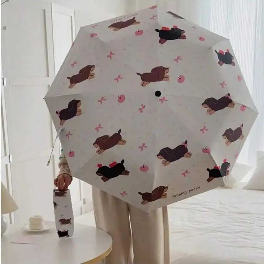 3 rib cartoon dog umbrella fully automatic lightweight cat sunscreen umbrella UV resistant waterproof folding sun umbrella R250724
