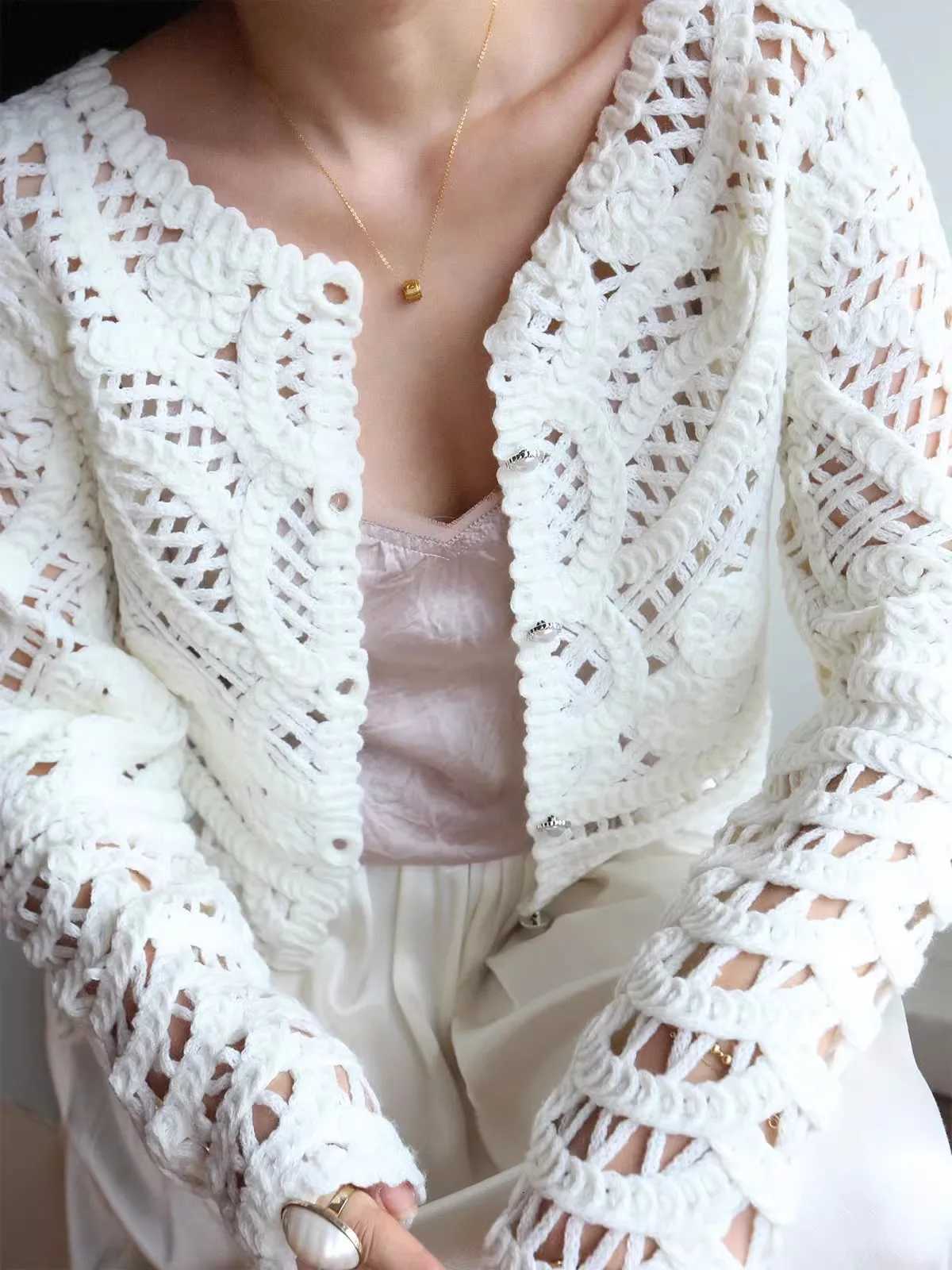 Women Handmade Hollow Out Slim Fit Cardigan 2025 Spring Summer Bohemian Tops C-004 X250724