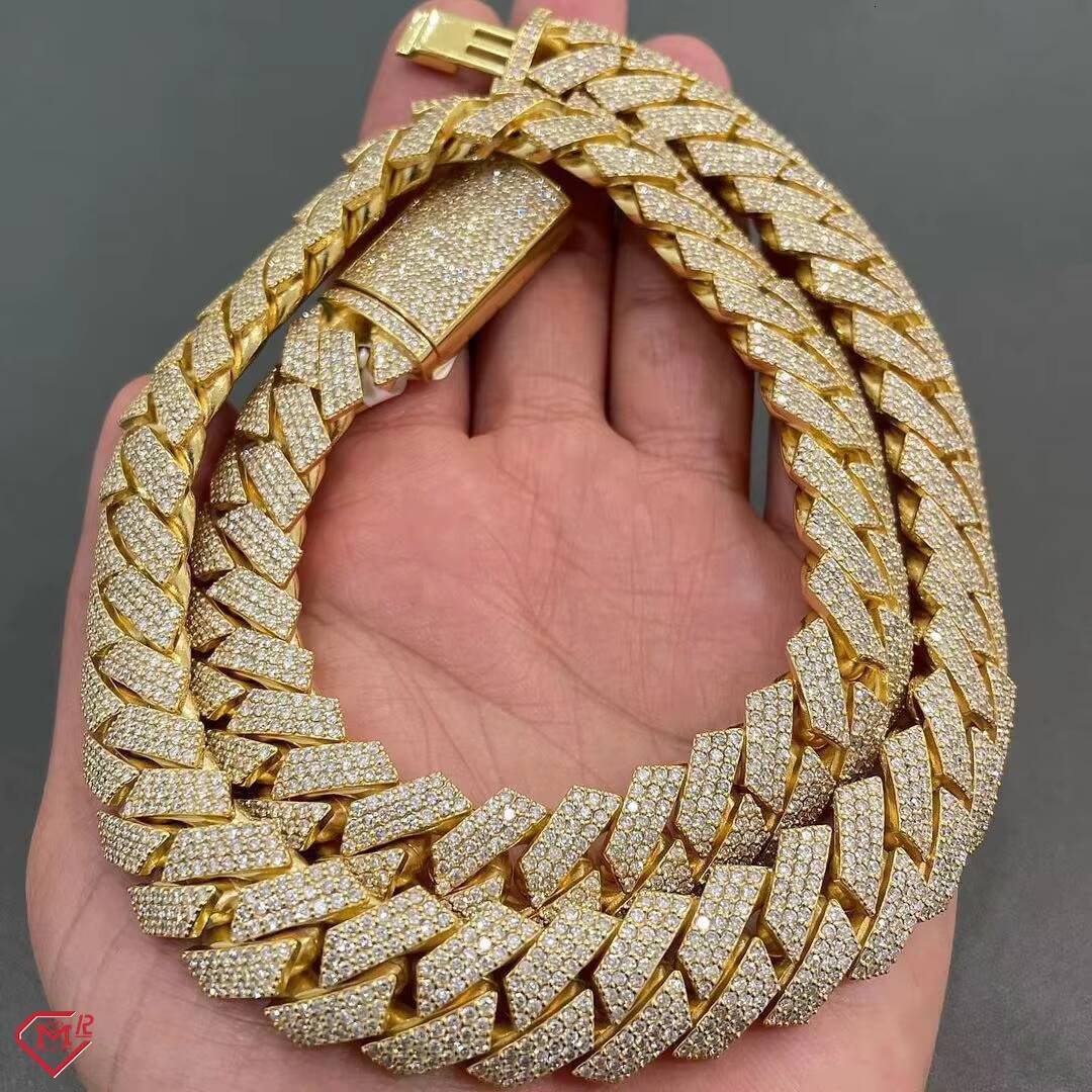Hiphop 18mm Cuban Chain Necklace Vvs Diamond 3 Rows Gold Plated 925 Silver Moissanite Cuban Chain