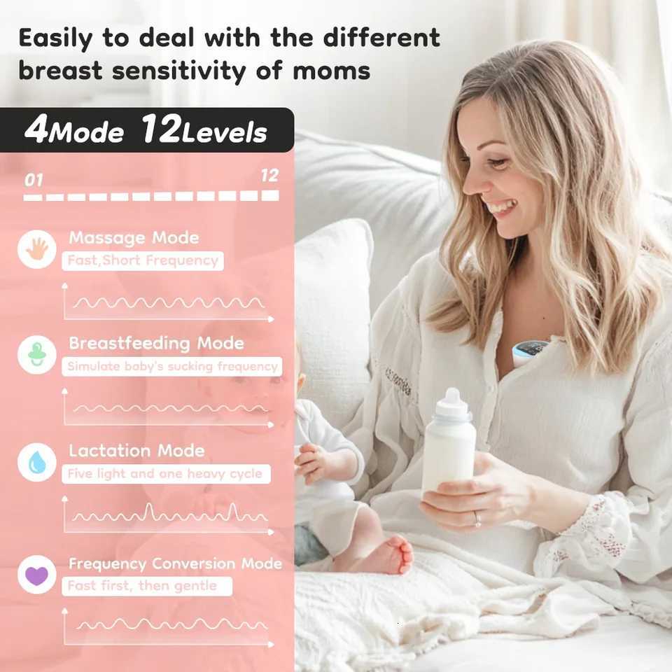 Electric Wearable Breastmilk Pump Handsfree BPA Free Low Noise Powerful Suction 4 Modes 12 Levels Shell Shape Wireless Breast Pump X2507241