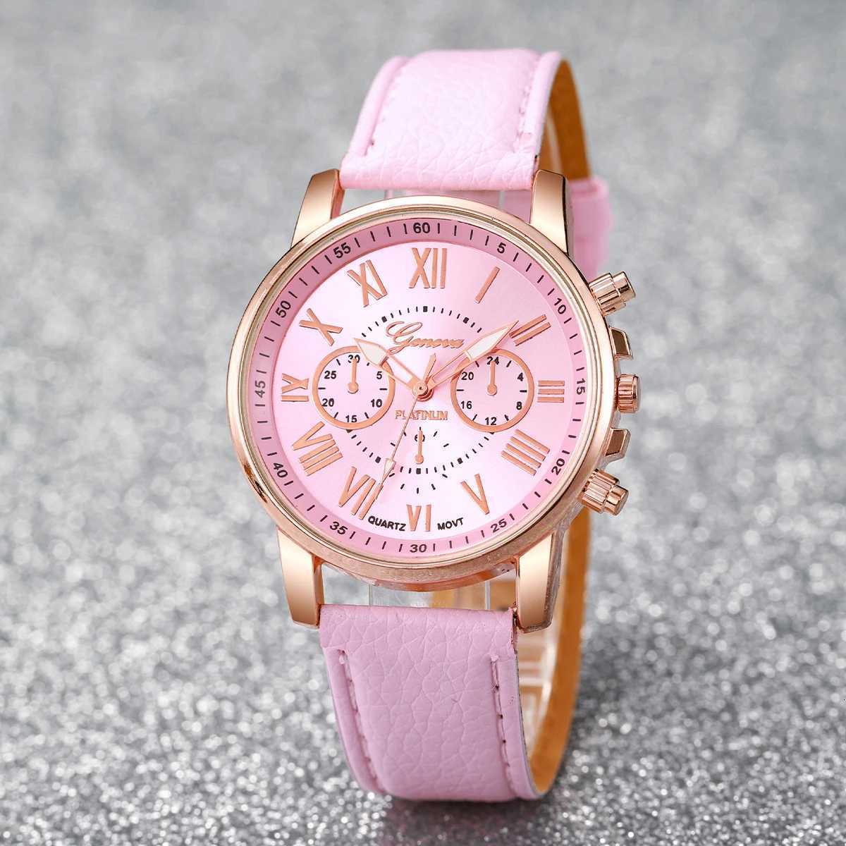 5PCS/Set Fashion Women Watch Rhinestone Heart Jewelry Set Geneva Watch Casual Leather Band Quartz Wristwatch (Without Box) W250724
