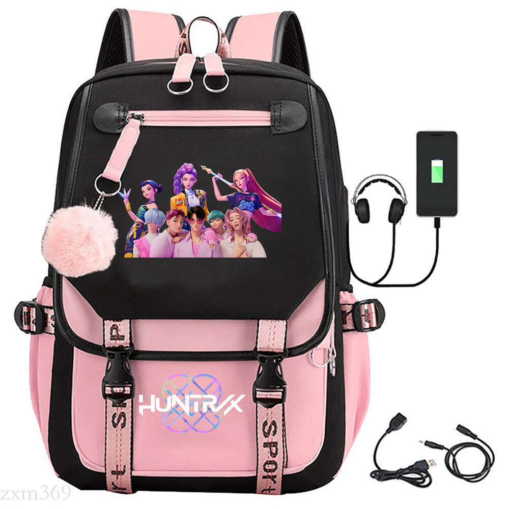 Kpop Demon Slayer Movie Merchandise Printed School Bag Student Campus Backpack with Pom-Pom