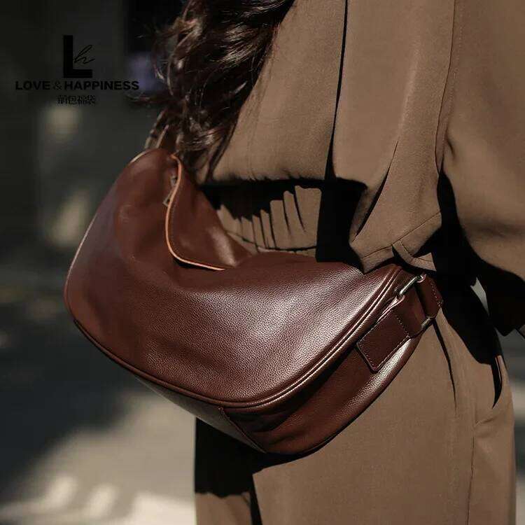 High Quality Genuine Leather Crossbody Handbag For Women, Large Capacity Shoulder Bag, Cowhide Retro Fashion Saddle Bag