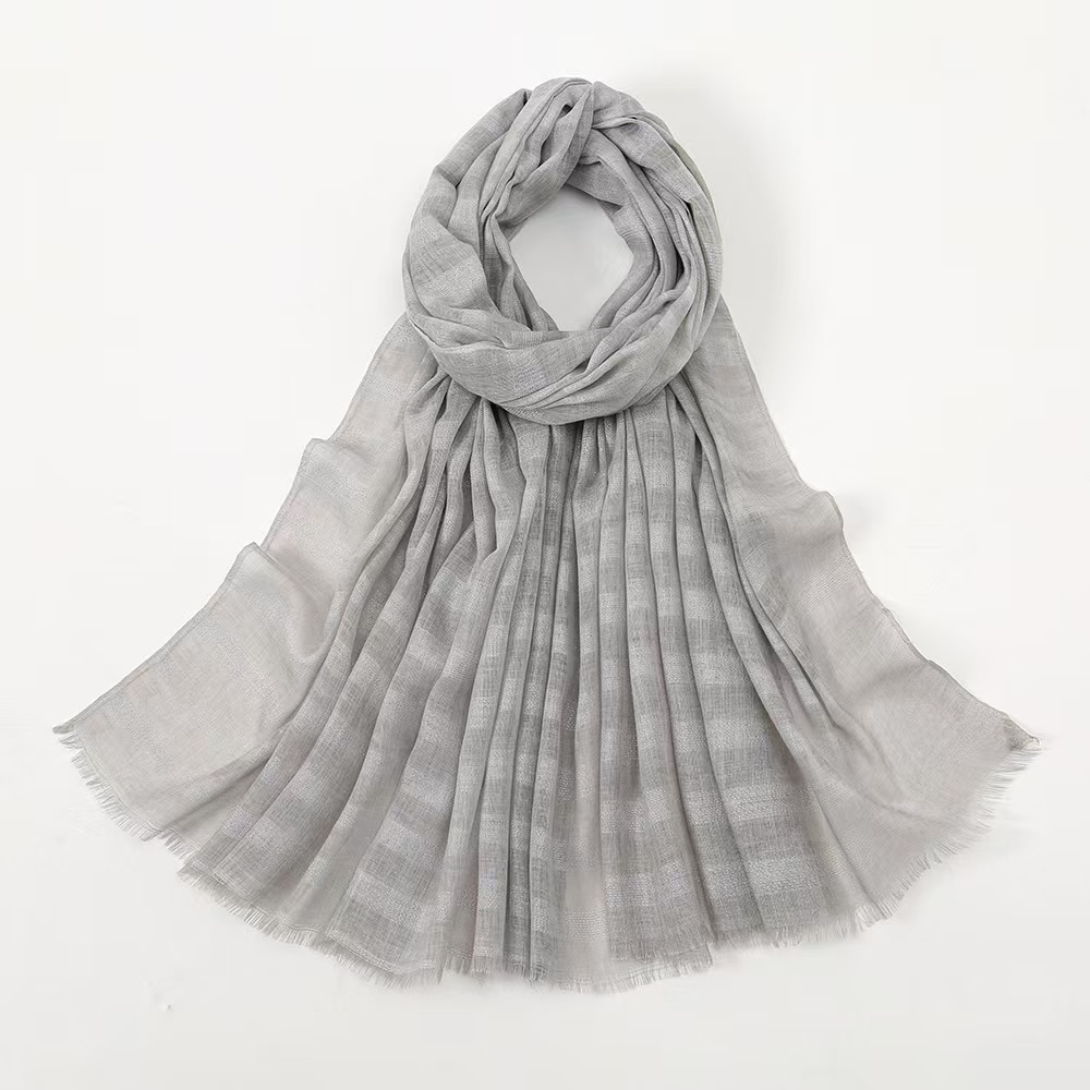 T1294 solid color striped gold and silver silk scarf cotton and linen feel fashionable and versatile ladies' headscarf short beard shawl