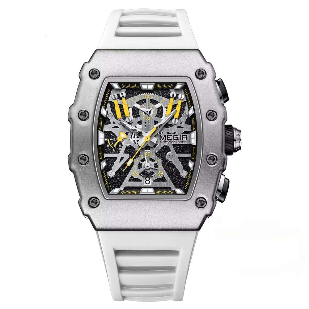 DHwatches MEGIR Men's Watch - Digital-Analog, Luminous, 30M Waterproof, Silicone Strap, Chronograph Sports Barrel shape Wristwatch