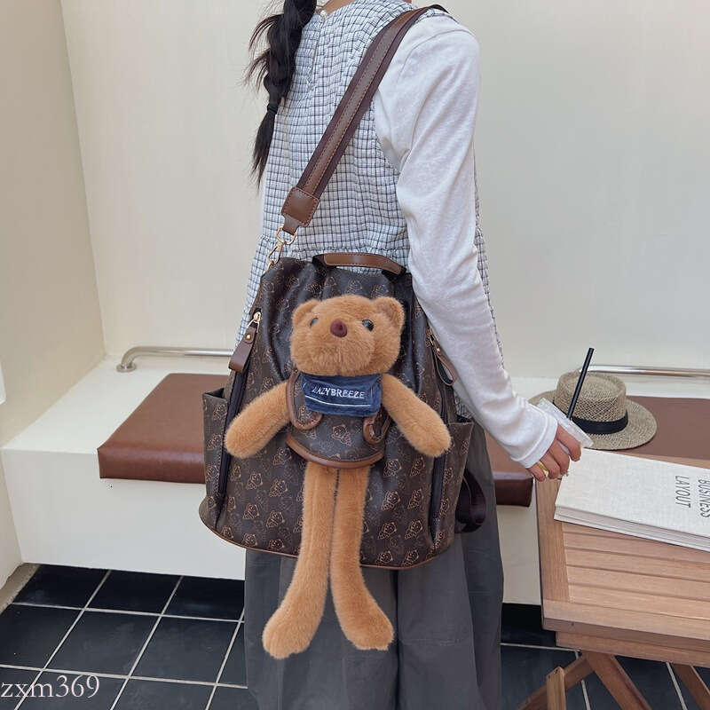 New Cute Bear Student Backpack Fashion Print Commuter Anti-theft Double Korean Version Lightweight Handheld Single Shoulder Bag