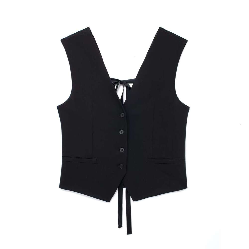 TRAFZA Spring New Style Sexy Backless Fashion Bowknot Decorated Straight Tank Top B5