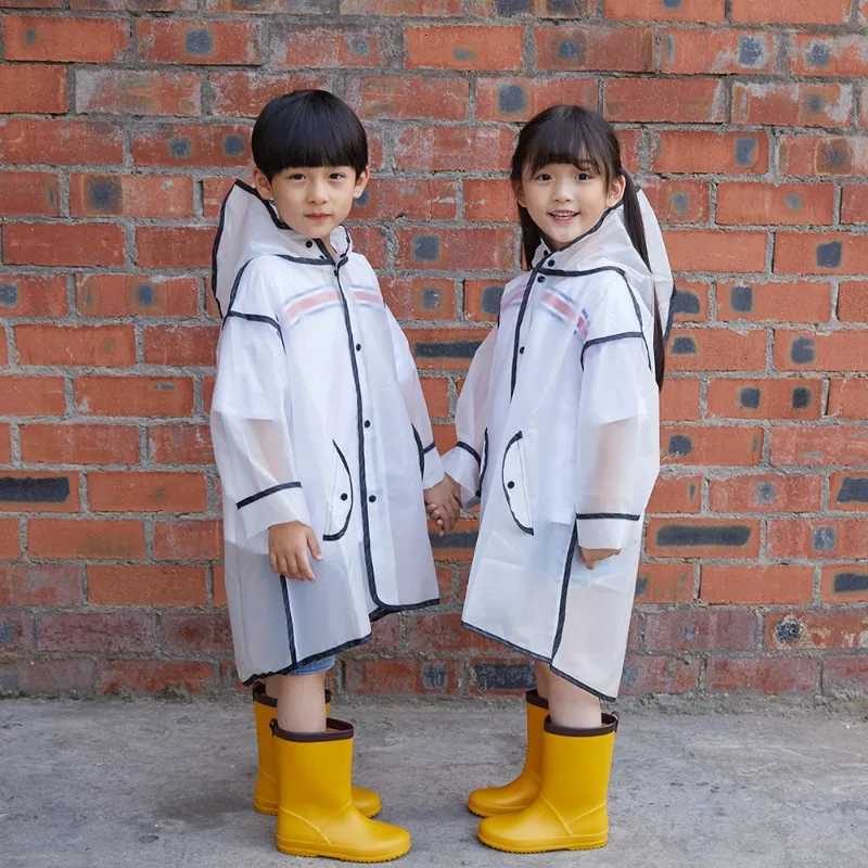 Childrens Raincoat One-piece Baby Kids Primary School Students Kindergarten Foreign Trade Transparent Fashion EVA Rain Poncho R250724