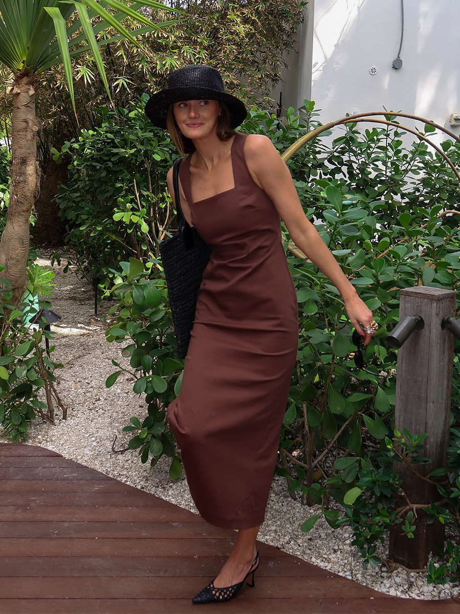 X723Dress European and American 2025 summer new slim cotton and linen long dress