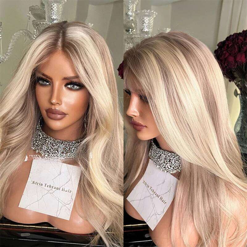 Long Wavy for Women Middle Part Body Wave Wigs Natural Looking Ombre Golden Blonde Synthetic Heat Resistant Fiber Wig