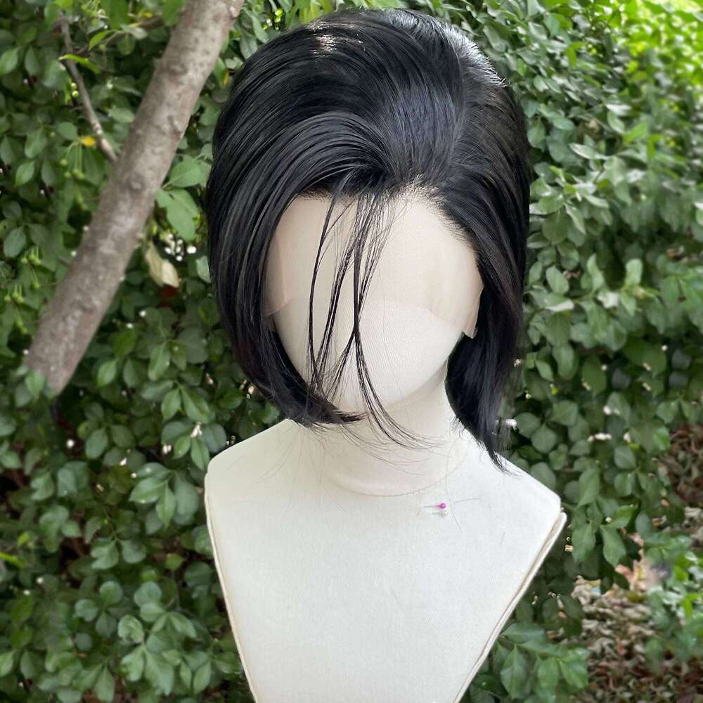 Black Short Bob Cut Synthetic Women Cosplay Wig Human Hair For Men Natural Hairline Glueless Lace Front Wigs