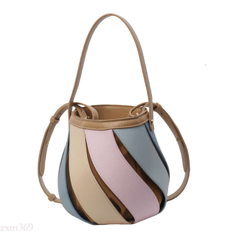 Women's Niche Design Rainbow Bucket Bag 2025 New Fashionable Stylish Versatile Patchwork Geometric Handbag