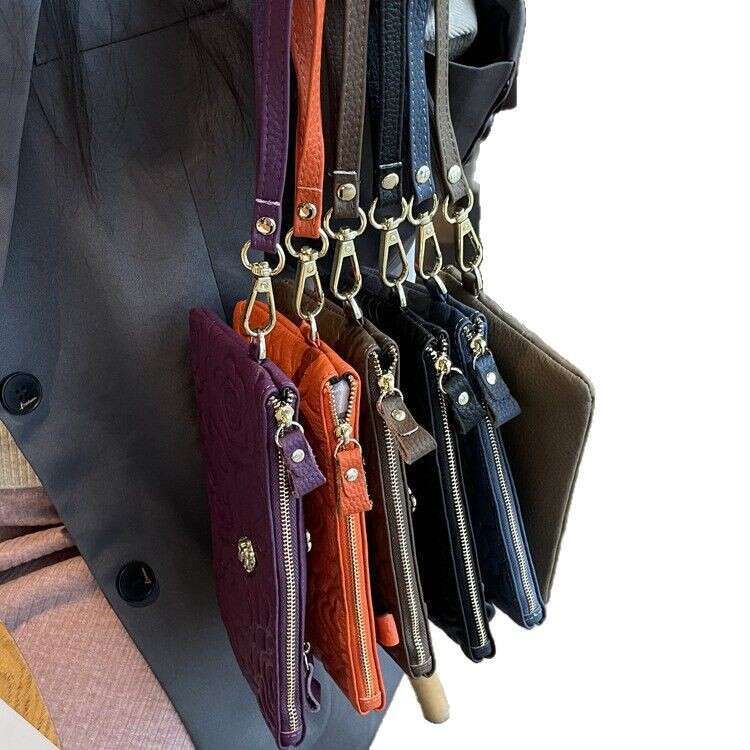 Top Layer Cowhide Long Printed Wristlet Bag Fashionable Mom Clutch Classic Trendy Versatile Wallet