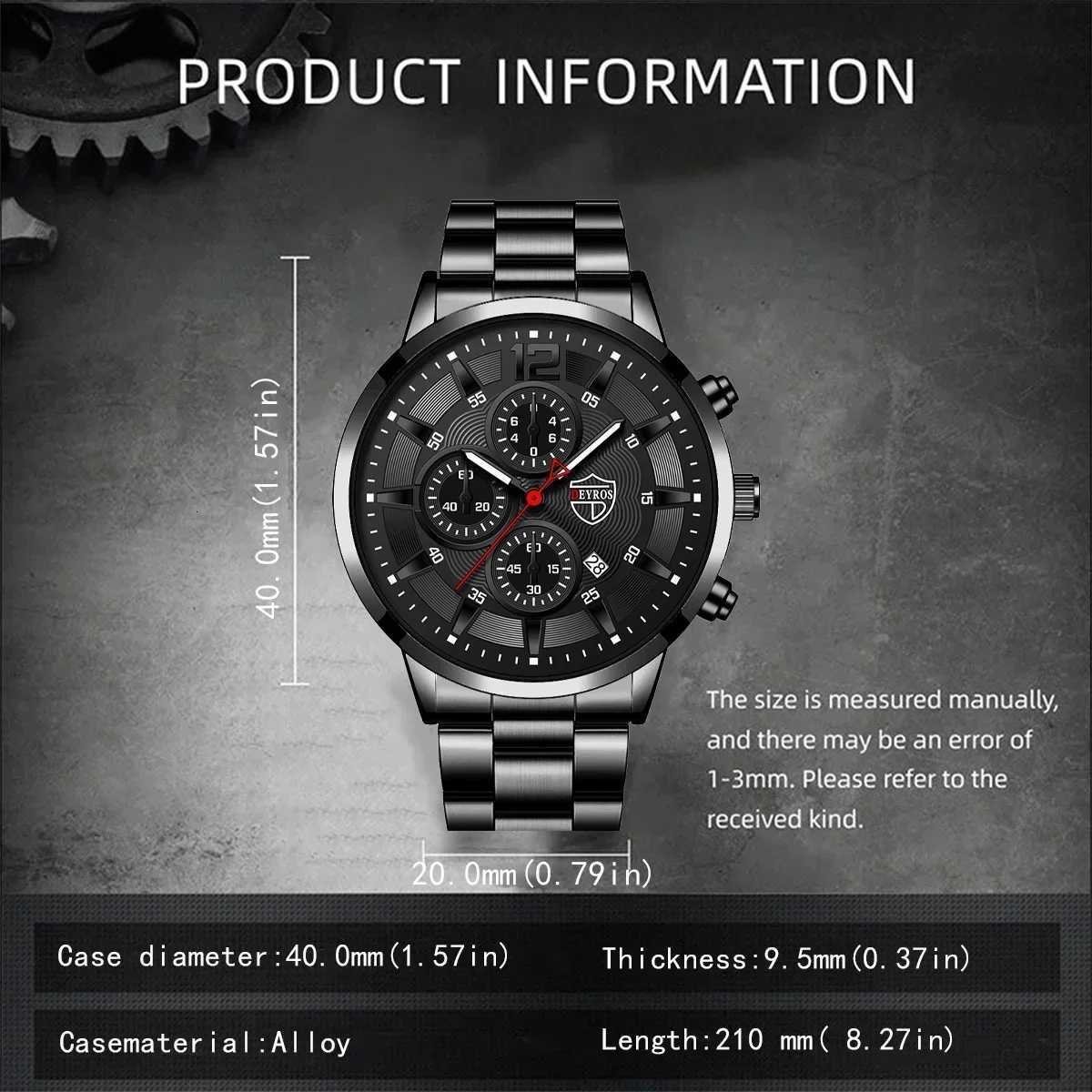 4pcs Classic Black Mens Watch Quartz Watches Are Suitable for Everyday Wear W250724