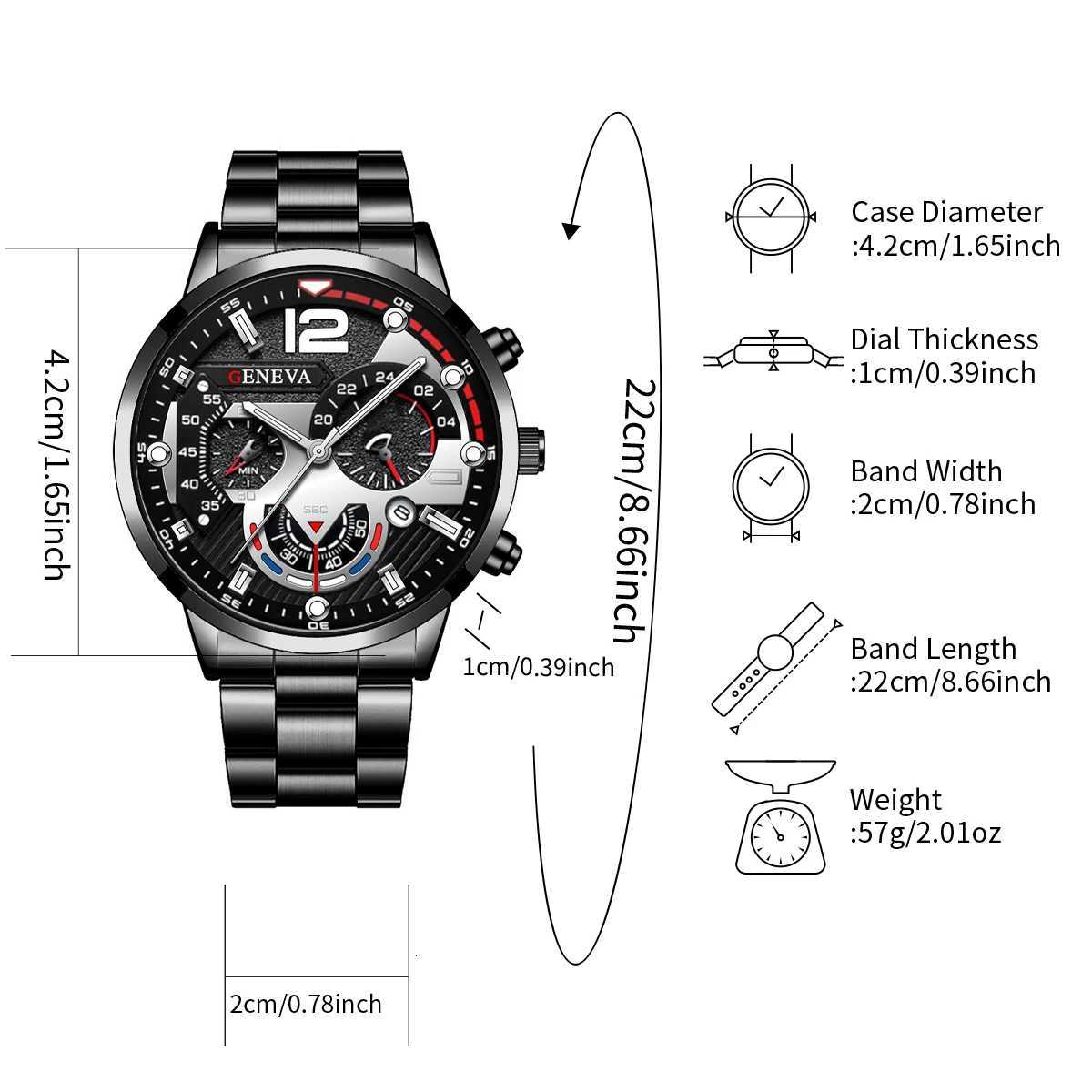 4PCS/Set Fashion Men Watches Black Steel Band Men Business Quartz Watch Jewelry Set (Without Box) W250724