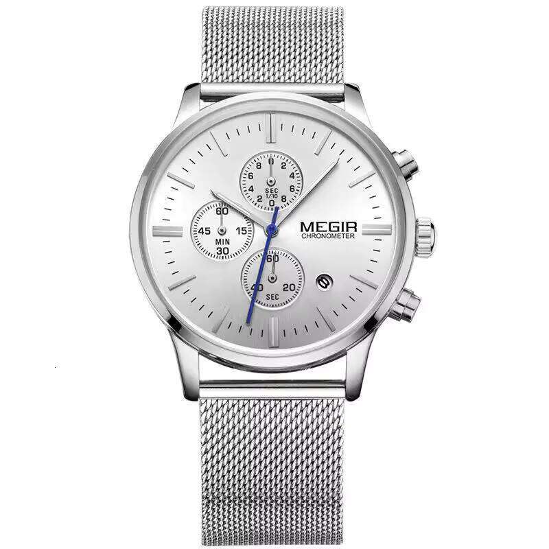 MEGIR Men's Ultra-Thin Chronograph Watch - Waterproof, Luminous, Date, 42.5mm Stainless Steel Mesh - Bulk Wholesale