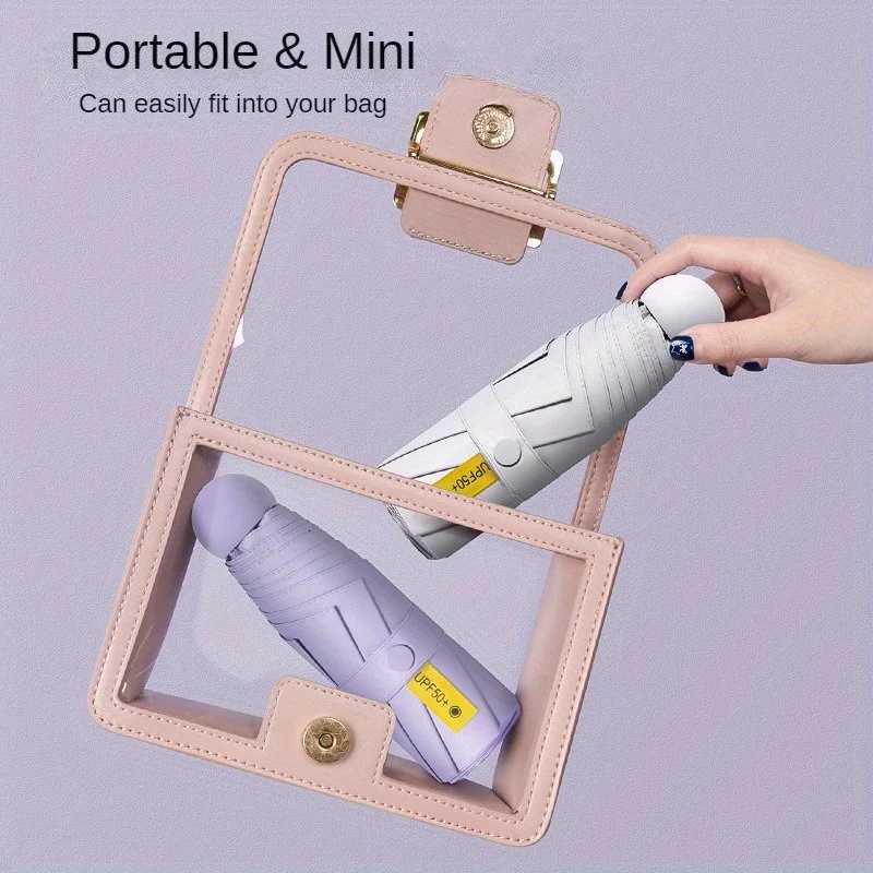 50+ Mini Capsule Folding Umbrella Vinyl Portable Sun Rain Umbrella UV Sunshade Small Pocket Parasol for Dual Use Protection R250724