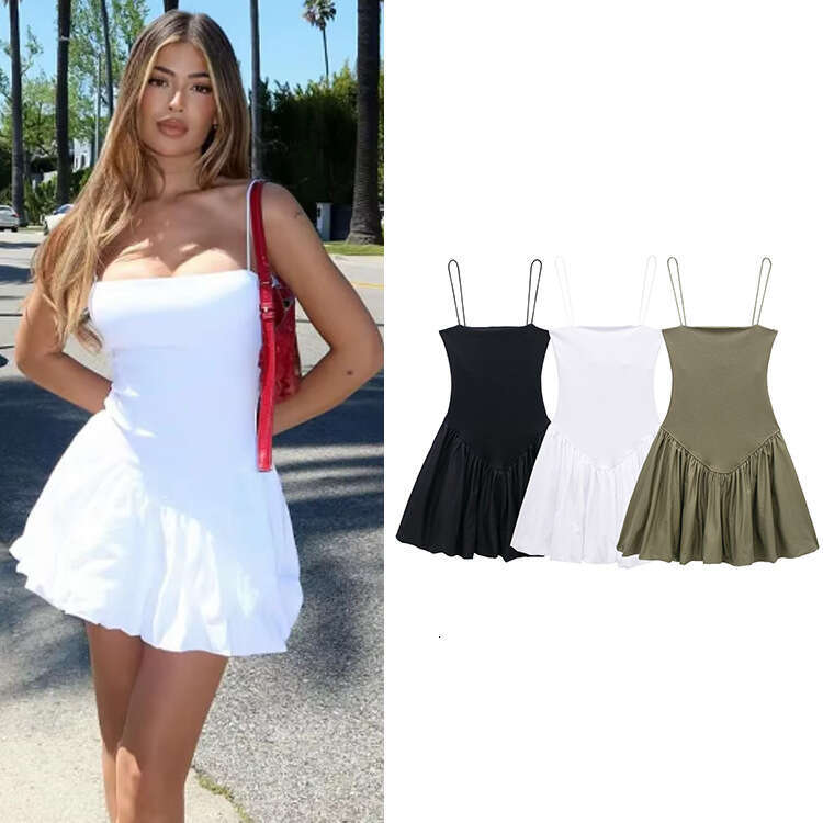 TRAFZA Women's Puffy Poplin Ribbed Dress Sexy B5