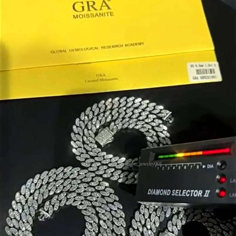 Moissanite Gold Sier Chains For Mens Womens Miami Cuban Link Chain Bracelets Necklace Jewelry 9mm