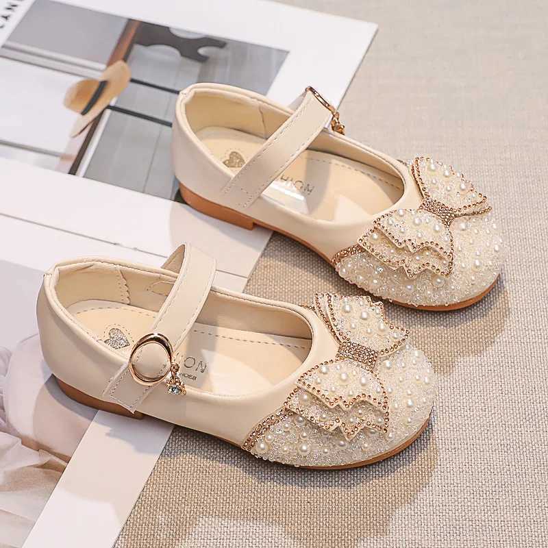 Girls Leather Shoes Bow Shiny Rhinestone Pearl Princess Shoes Spring Autumn Fashion Sequin Childrens Flat Single Shoes H538 XJ250724